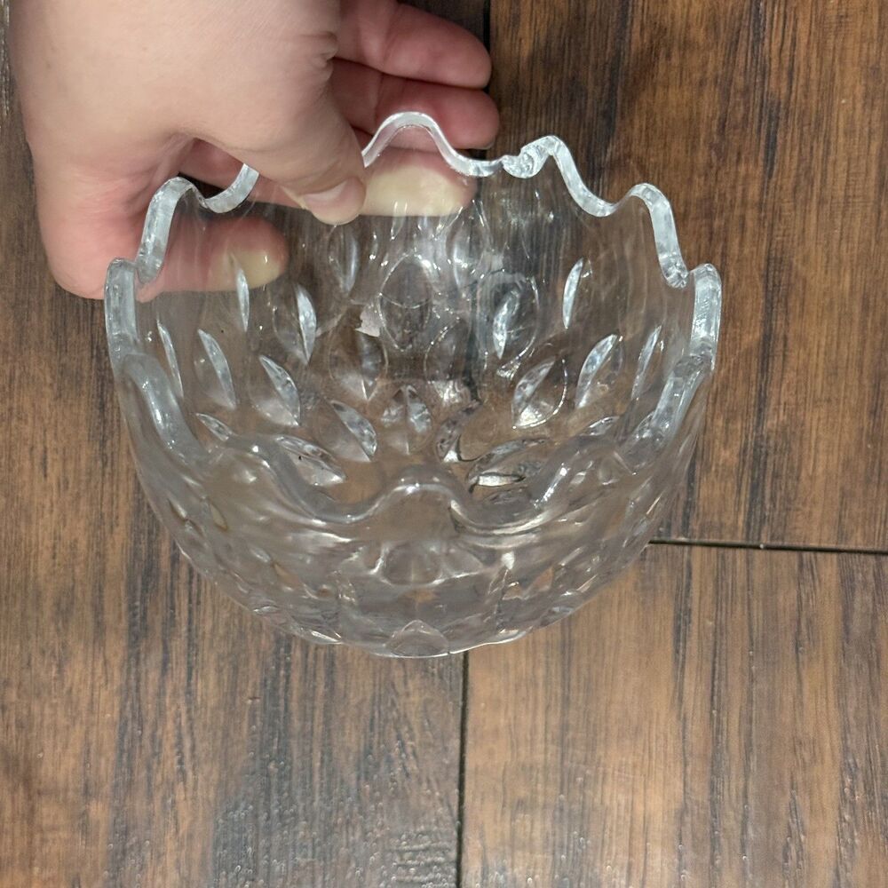 Vintage Crystal Scalloped Bowl, wavy edge, with chip, B5
